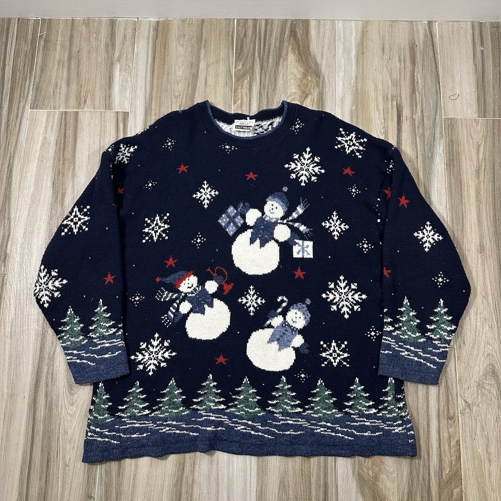 VTG Adele Knitwear Snowman Christmas Sweater Large* USA Winter Snowman USA